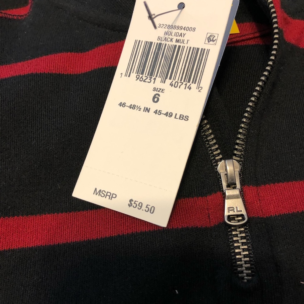 Polo Ralph Lauren quarter zip cotton stripe sweater child’s size 6 black red